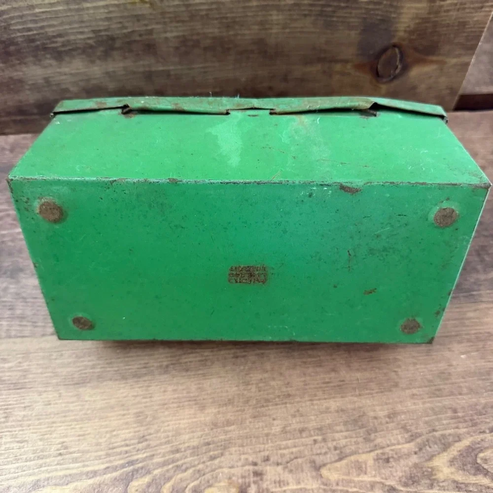 Vintage Antique Green Metal Dome Top Lunch Box Pail Star Embossed Patented 1920s